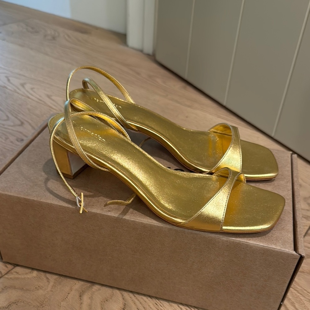 REFORMATION Gold Heeled Sandals - Picture 2 of 3